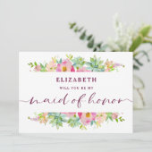 Blooming Chic Floral Maid of Honor proposal Kaart (Staand voorkant)