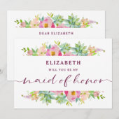Blooming Chic Floral Maid of Honor proposal Kaart (Voorkant / Achterkant)