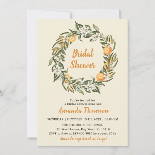 Blooming Citrus Botanical Bridal Shower Invitation Kaart (Voorkant)