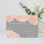 Blooming Dahlia Peach Coral Wedding RSVP Kaartje (Staand voorkant)