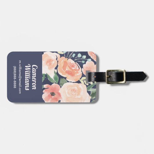 Blooming Delight | Perzik en blauwe Rozen en papav Bagagelabel (Voorkant horizontaal)