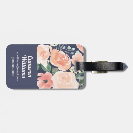 Blooming Delight | Perzik en blauwe Rozen en papav Bagagelabel (Achterkant horizontaal)