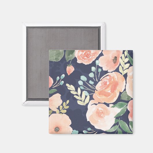 Blooming Delight | Perzik en blauwe Rozen en papav Magneet (Voorkant / Achterkant)