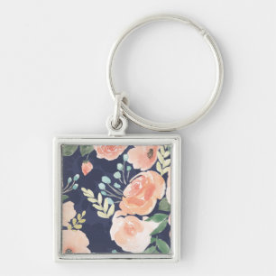 Blooming Delight Perzik en blauwe Rozen en papav Sleutelhanger