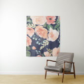 Blooming Delight | Perzik en blauwe Rozen en papav Wandkleed (In situ)