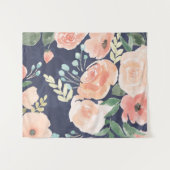 Blooming Delight | Perzik en blauwe Rozen en papav Wandkleed (Voorkant (horizontaal))