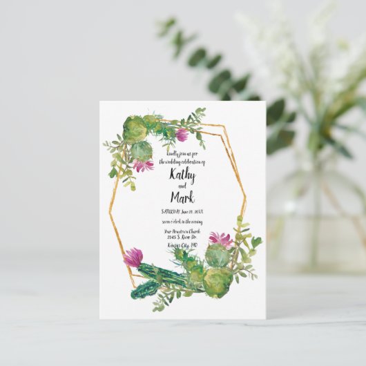 Blooming Desert Cactus Wedding Inviter Carte Posta (Debout devant)