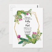 Blooming Desert Cactus Wedding Inviter Carte Posta (Devant / Derrière)