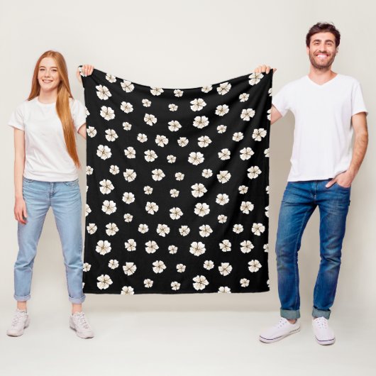 Blooming Floral Pattern Black Fleece (3 Sizes) (In situ)