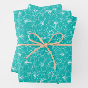 Blooming Flowers op Turquoise Inpakpapier Vel