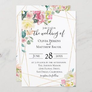Blooming Geometric Wedding Invitation Kaart