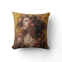 Blooming Goddess Floral Art Throw Pillow