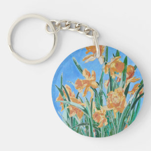 Blooming Golden Daffodils Bold Line Art Sleutelhanger