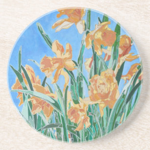 Blooming Golden Daffodils Bold Line Art Zandsteen Onderzetter