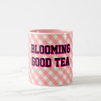 BLOOMING GOOD TEA Roze Gingham achtergrond Tweekleurige Koffiemok