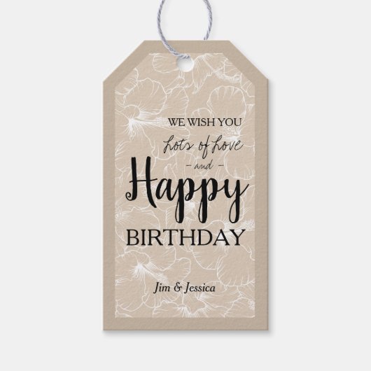 Blooming Hibiscus Floral Sketch Taupe Gift Labels Cadeaulabel (Voorkant)