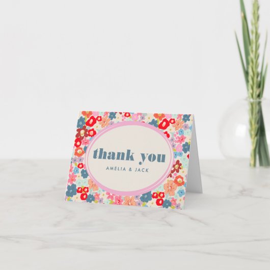 Blooming Joy Bright Floral Maximalist Wedding Bedankkaart (Voorkant)