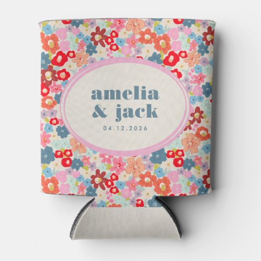 Blooming Joy Bright Floral Maximalist Wedding Blikjeskoeler (Voorkant)