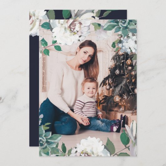 Blooming Joy Floral Kerstmis dubbele fotokaart Feestdagenkaart (Voorkant / Achterkant)