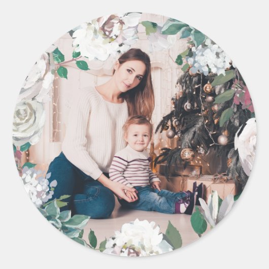 Blooming Joy Floral Kerstmis Foto Sticker (Voorkant)