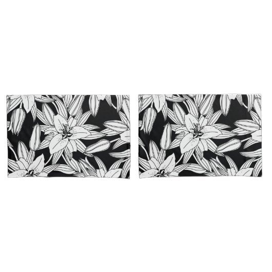Blooming Lilies in Black and White Kussensloop (Voorkant-Set)