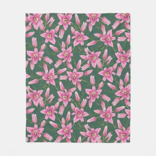 Blooming Lilies in Deep Green Fleece Blanket Deken (Voorkant)
