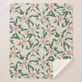 Blooming Lilies in Ivory Green Sherpa Deken