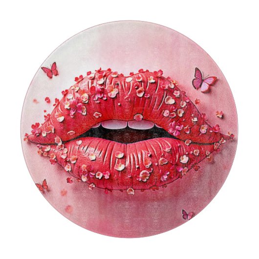 Blooming Lips: Floral Butterfly Kiss Snijplank (Voorkant)