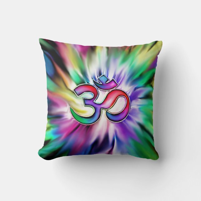 Blooming Lotus Flower Rainbow OM Kussen (Voorkant)
