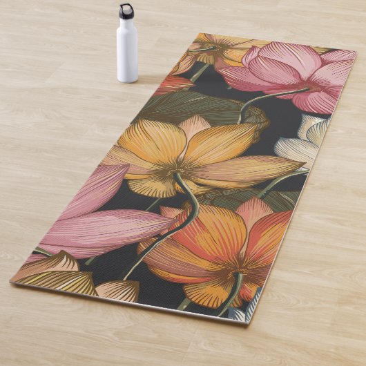 Blooming Lotus Water Lilies Black Exercise Yogamat (In situ)