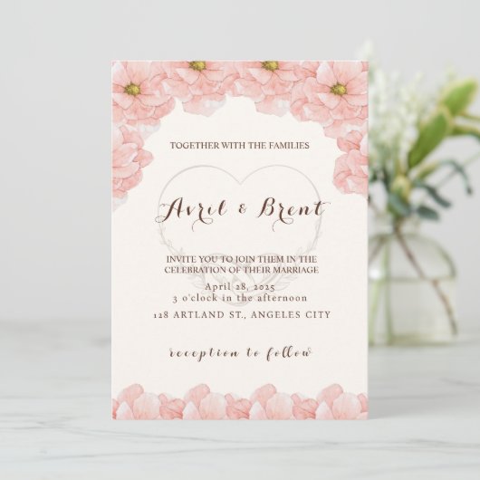 Blooming Love: A Floral Wedding Invitation Kaart (Staand voorkant)