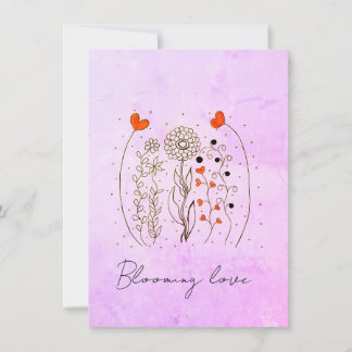 Blooming Love Hand-Drawn Hearts Floral Card