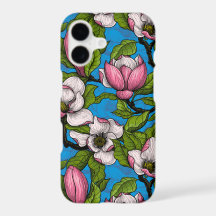 Blooming magnolia op blauw