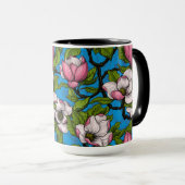 Blooming magnolia op blauw mok (Voorkant rechts)