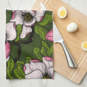 Blooming magnolia op donkergroen theedoek (Quarter Fold)