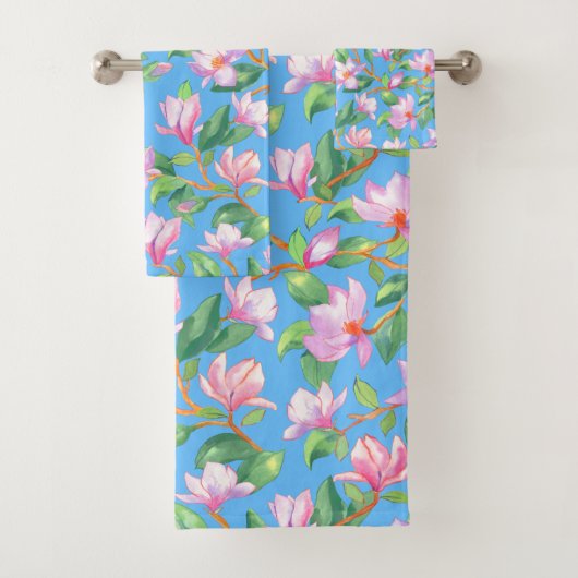 Blooming magnolia op sky blue bad handdoek (Insitu)