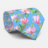Blooming magnolia op sky blue stropdas (Opgerold)