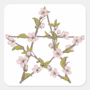 Blooming Pentagram Flowers Witch Vierkante Sticker
