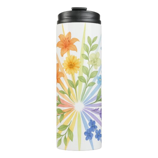 Blooming Radiance – Water Bottle with Rainbow Flow Thermosbeker (Voorkant)