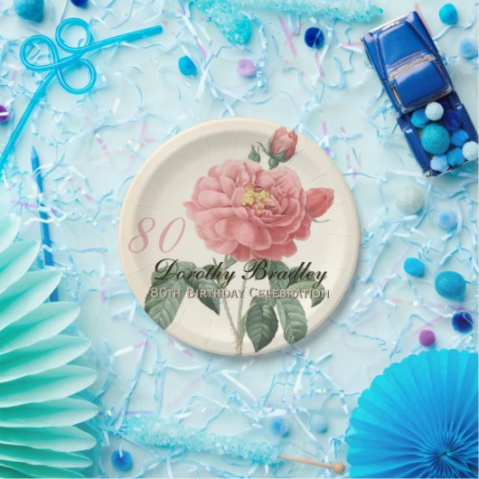  Blooming Roos 80e verjaardag PP Papieren Bordje (Feest)