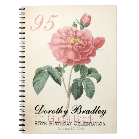 Blooming Roos 95th Birthday Guest Book Notitieboek (Voorkant)