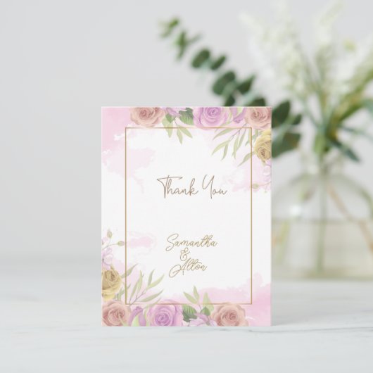 Blooming Roos Roze bruiloft Hartelijk dank Bedankkaart (Staand voorkant)