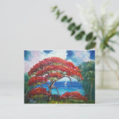 Blooming Royal Pooverana Tree and Sailboat Briefkaart (Staand voorkant)