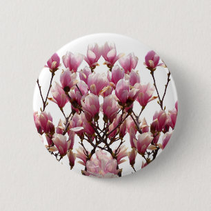 Blooming roze Magnolias Spring Flower Ronde Button 5,7 Cm