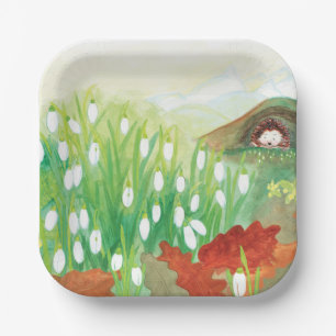 Blooming Snowdrops en een Hedgel Papieren Bordje