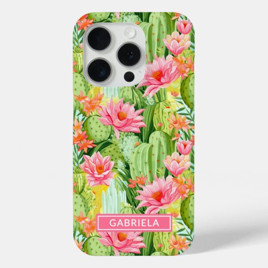 Blooming Watercolor Cacti Personalized Case-Mate iPhone Case (Achterkant)