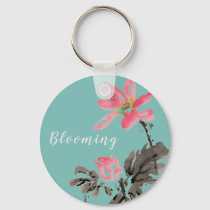 Blooming Waterverf Floral Lotus Sleutelhanger