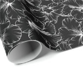 Blooming White Hibiscus Flowers op Black Cadeaupapier (Rol Hoek)
