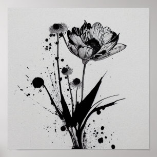 "Bloominginkt" - Digitale inktblokverf Poster