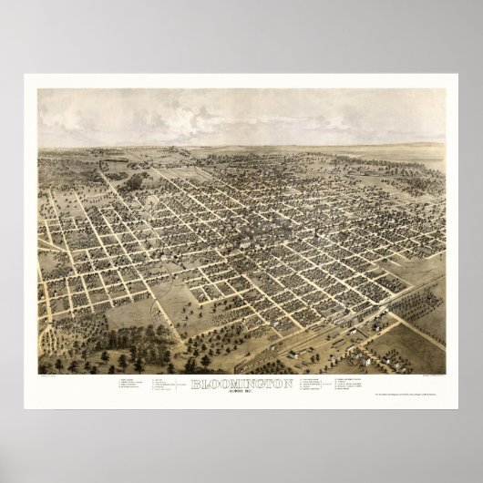 Bloomington, IL Panorama Map - 1867 Poster (Voorkant)